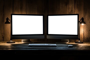 Fototapeta premium Two computer screens mockup on office desk
