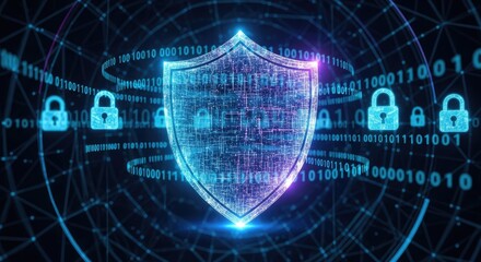 Digital Shield: Cyber Security Protection with Binary Code and Padlocks