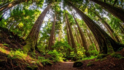 Lush forest canopy, upward view