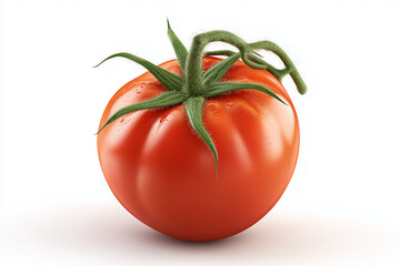 A single ripe tomato on the vine, 3D render, isolated on a white background.