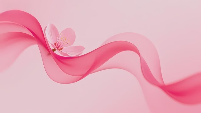 Abstract pink ribbon with a delicate flower on a soft background