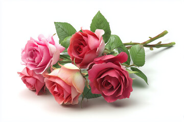Naklejka premium A small posy of roses, 3D render, isolated on a white background.