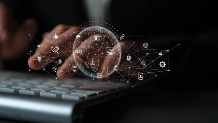 Global AI network showing connection between AI, global, and network elements across the digital...