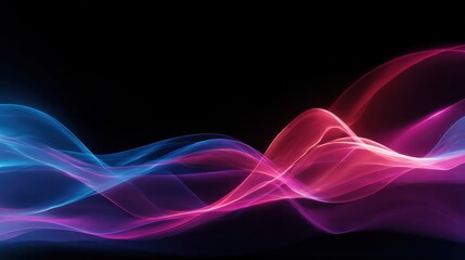 Abstract smoke waves on a black backdrop create a flowing design with blue and purple light lines in motion