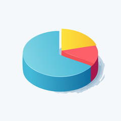 Obraz premium Isometric pie chart with blue, yellow, and red segments on a white background.
