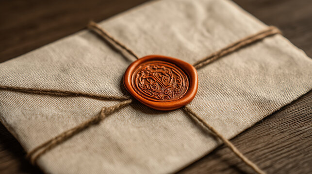 Vintage Letter with a Red Wax Seal: An Antique Secret Message Wrapped in Paper and Twine