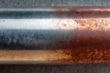 Polished metal surface transitions to rust, macro view