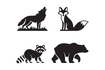 Silhouettes of north american forest animals in nature