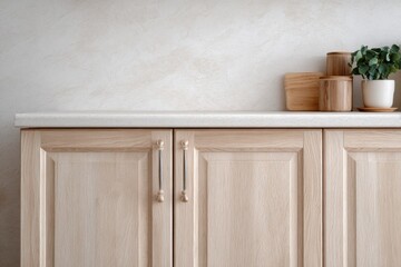 Clean and tidy countertop and kitchen cabinet backdrop