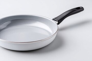 Clean, glossy nonstick pan on white surface 