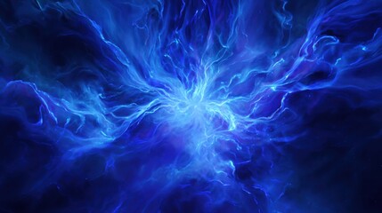 Vibrant blue nebula with swirling cosmic energy and ethereal light patterns