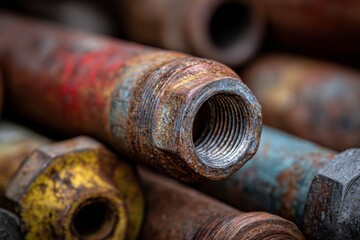 Macro view of corroded metal pipes