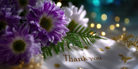 Vibrant flowers and a gratitude card create a warm atmosphere for appreciation during a thoughtful gathering