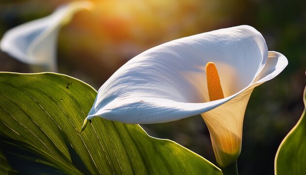 Close Up Of White Arum Lily Flower In The Spring Sunshine