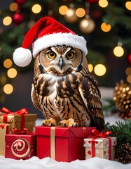 Christmas owl with gifts