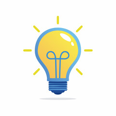 A bright yellow light bulb with a blue base, emitting yellow rays, symbolizing a new idea or inspiration.
