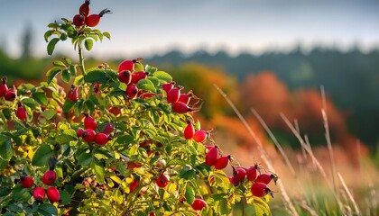 Rosehip On The Rosa Canina Bush In Early Autumn Ready For Harvest Lots Of Red Healthy Berries Foraging For Wild Food