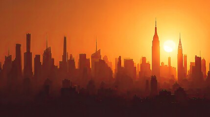 Obraz premium Sunrise silhouettes of city skyscrapers