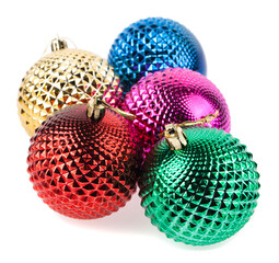 Colored balls for New Year decoration isolated on white background.