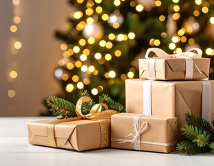 Christmas presents under a decorated tree