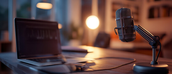 Cozy Home Recording Studio Setup With Microphone and Laptop © Photology