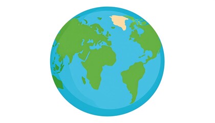 Naklejka premium A stylized globe, displaying continents in simple green and light blue hues, set against a pure white background.