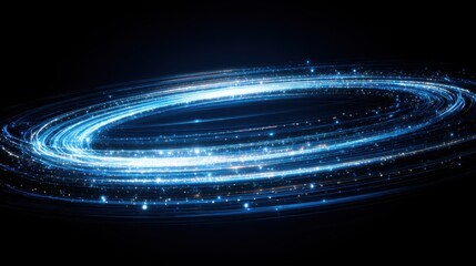 Abstract blue light streaks forming a swirling circular pattern on a dark background