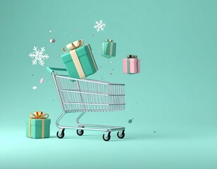 Christmas shopping, gifts in a cart
