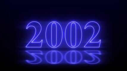Futuristic glowing neon light 2002 Year text animation. Animated text 2002 neon glowing with reflection, Glowing neon number text background 4k video animation .Digital font against a dark background.