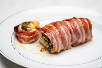 Bacon Wrapped Stuffed Chicken Rolls with Vegetables Inside