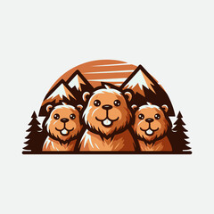 beaver family logo design, vector illustration Canadian icon logo design concept. Beaver day illustration. Beaver Mascot Logo, Cartoon Beaver Mascot. line art beaver illustration
