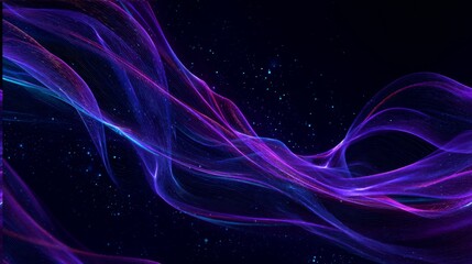 Fototapeta premium Abstract flowing purple and blue nebula with shimmering particles against a dark background