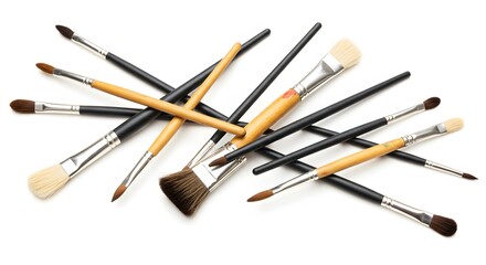 Fototapeta premium Assortment of artist paintbrushes on a white background for creative projects
