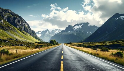 Naklejka premium Scenic mountain road stretches into a valley