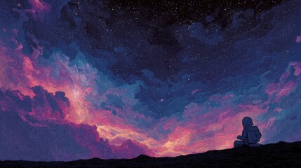 astronaut watching cosmic sunset sky