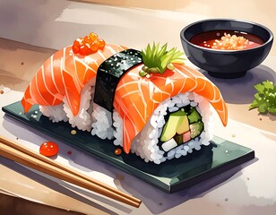 Colorful sushi roll close-up