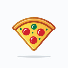 A slice of pizza with cheese, tomato, and green toppings.