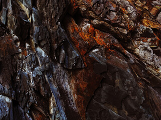 Autumn trend Burnt Wood. Burnt Wood color. Autumn style. Rock texture. Geodesy and geology. Burnt Wood tinted minerals.