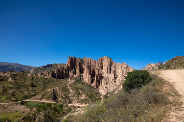 Beautiful cliffs and a mountain gorge. Mountains in La Paz, Bolivia.