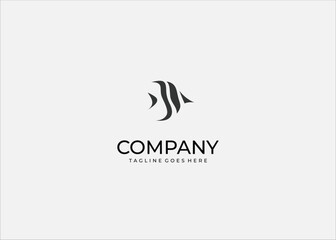 Abstract fish logo in minimalist black vector style, modern aquatic marine design for branding, business identity, seafood company, ocean nature, and stylish contemporary illustration concept.