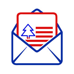 Letter in open envelope icon with Christmas tree and decorations theme  