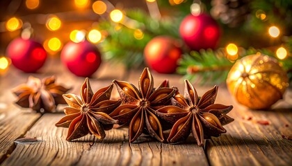 Christmas spice cluster on wooden table
