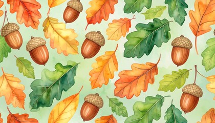 Autumn leaves and acorns