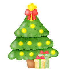 Watercolor Christmas Tree with Gifts Illustration