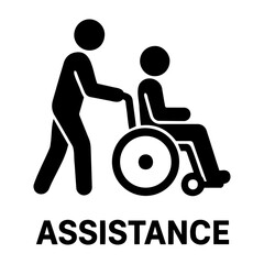 Illustration of a person pushing another person in a wheelchair for assistance and care