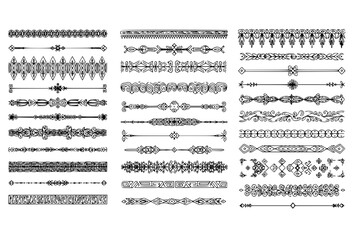 Obraz premium Ethnic Tribal Border – Traditional Hand-Drawn Divider and Doodle Separator with Ancient Geometric Motif, Line Brush for Frames and Decorative Design Elements