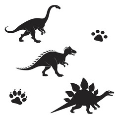 Assorted Dinosaur Silhouettes and Paw Prints Keywords: dinosaur, silhouette, paw print