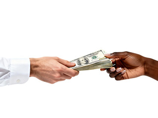 Money exchange action urban setting cash transfer coin stack financial interaction concept