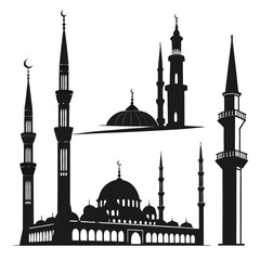 Assortment of Islamic Mosque Silhouettes in Various Arrangements
