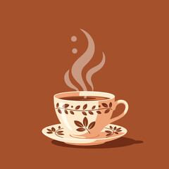 Obraz premium A delicate cup of hot aromatic beverage with a gentle steam rising from its surface.